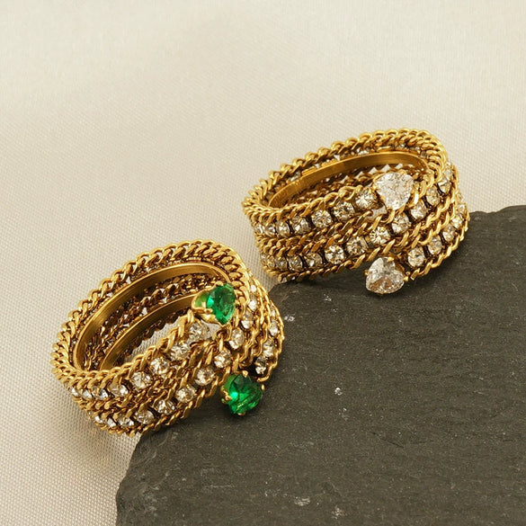 Wholesale Titanium Steel Ring With 18K Gold Inlaid Zircon And Diamond In Geometric High Sense Design For Women