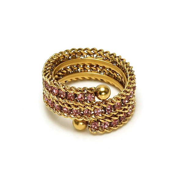 Wholesale Titanium Steel Ring With 18K Gold Inlaid Zircon And Diamond In Geometric High Sense Design For Women