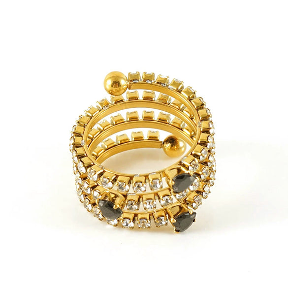 Wholesale Titanium Steel Ring With 18K Gold Inlaid Zircon And Diamond In Geometric High Sense Design For Women