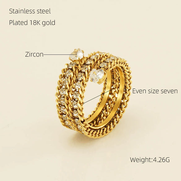 Wholesale Titanium Steel Ring With 18K Gold Inlaid Zircon And Diamond In Geometric High Sense Design For Women