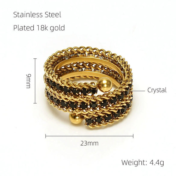 Wholesale Titanium Steel Ring With 18K Gold Inlaid Zircon And Diamond In Geometric High Sense Design For Women