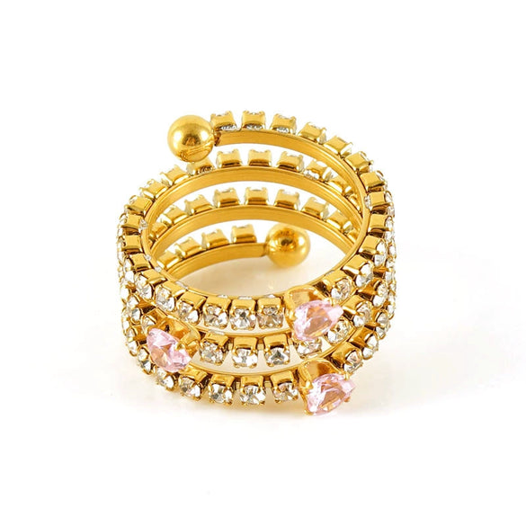 Wholesale Titanium Steel Ring With 18K Gold Inlaid Zircon And Diamond In Geometric High Sense Design For Women