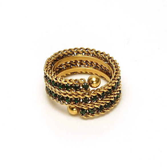 Wholesale Titanium Steel Ring With 18K Gold Inlaid Zircon And Diamond In Geometric High Sense Design For Women