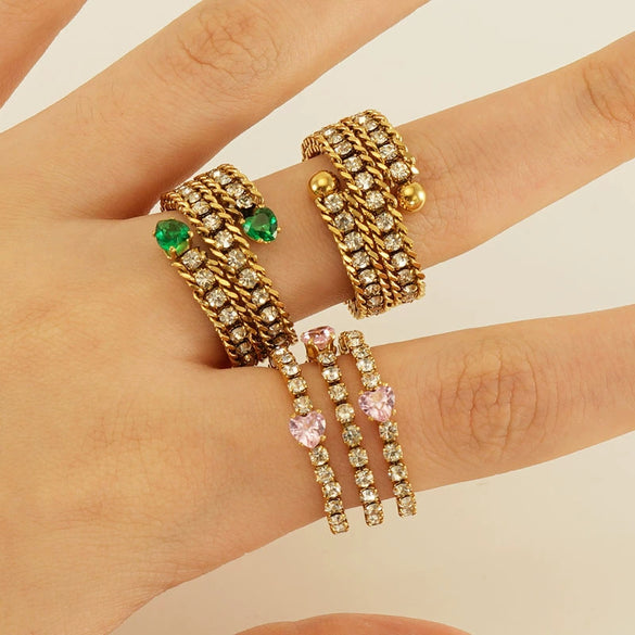 Wholesale Titanium Steel Ring With 18K Gold Inlaid Zircon And Diamond In Geometric High Sense Design For Women