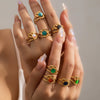 Wholesale Titanium Steel Ring With Multicolor Natural Stone Geometric Shape Niche Style Electroplated