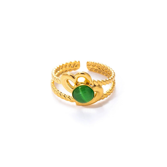 Wholesale Titanium Steel Ring With Multicolor Natural Stone Geometric Shape Niche Style Electroplated
