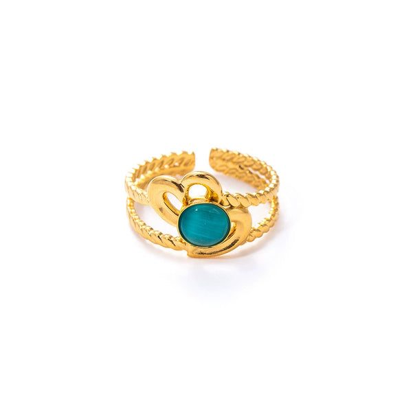 Wholesale Titanium Steel Ring With Multicolor Natural Stone Geometric Shape Niche Style Electroplated