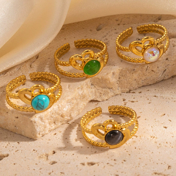 Wholesale Titanium Steel Ring With Multicolor Natural Stone Geometric Shape Niche Style Electroplated
