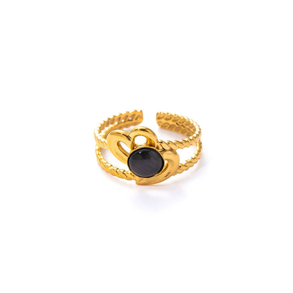 Wholesale Titanium Steel Ring With Multicolor Natural Stone Geometric Shape Niche Style Electroplated
