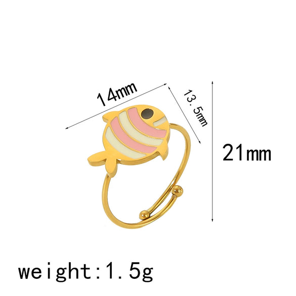 Wholesale Titanium Steel Ring With Peach Powder Drop Oil Design Flower And Insect Patterns