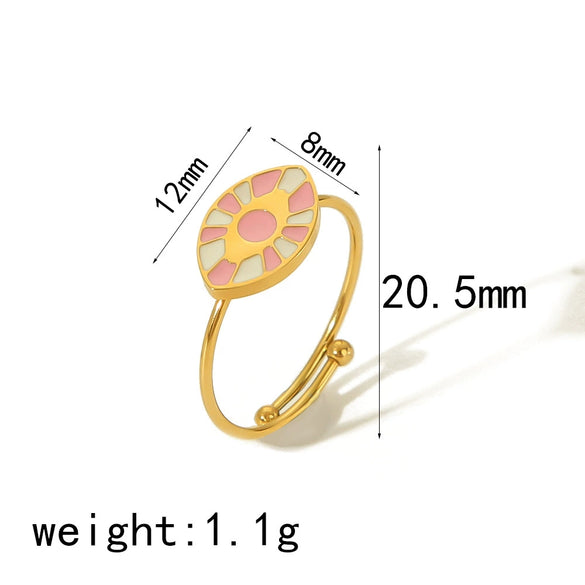 Wholesale Titanium Steel Ring With Peach Powder Drop Oil Design Flower And Insect Patterns