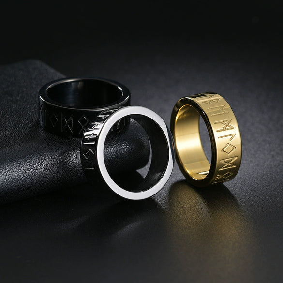 Wholesale Titanium Steel Rings With Nordic Pirate Viking Text Rune Pattern And Electroplating Treatment