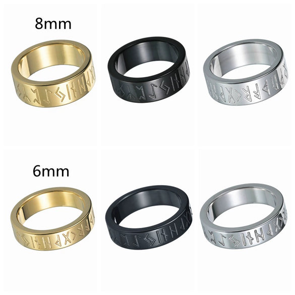 Wholesale Titanium Steel Rings With Nordic Pirate Viking Text Rune Pattern And Electroplating Treatment