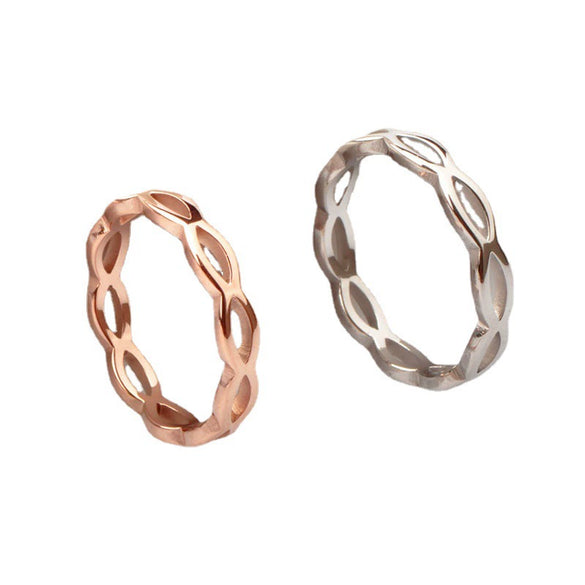 Wholesale Titanium Steel Rose Gold Hollow Wave Fashion Simple Couple Ring Electroplated