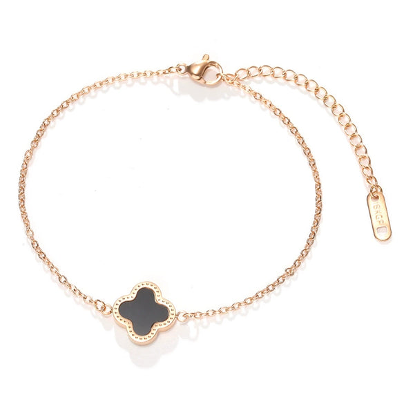 Wholesale Titanium Steel Simple Black Edge Doublesided Clover Anklet For Women Fashion Jewelry With Ochain Styling