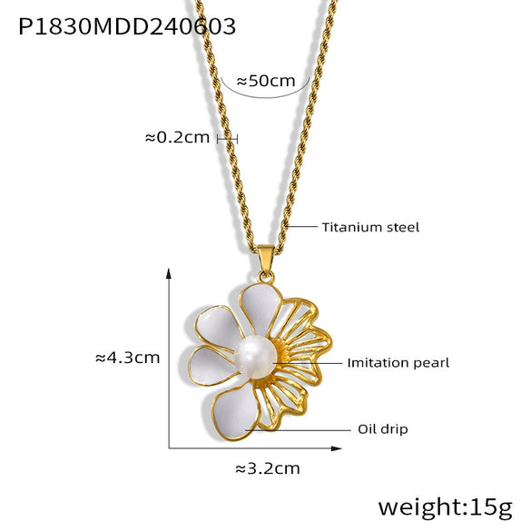 Wholesale 316L Stainless Steel Simple Geometric And Flower Pendant Twist Chain Necklace With Electroplating