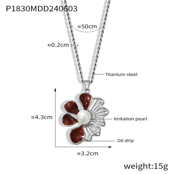 Wholesale 316L Stainless Steel Simple Geometric And Flower Pendant Twist Chain Necklace With Electroplating