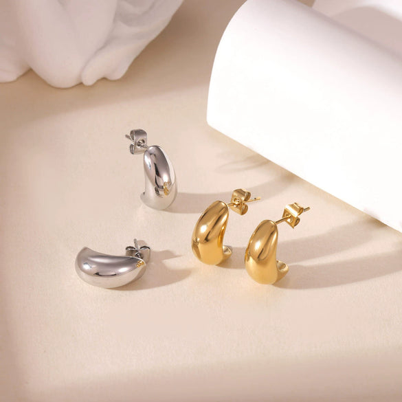 Wholesale Titanium Steel Simple Geometric Rose Gold Electroplated Women's Earrings
