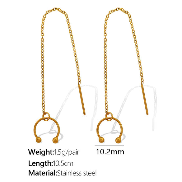 Wholesale 316L Stainless Steel Simple Geometric Ushape Electroplated Women's Twowear Long Tassel Ear Clip Earrings