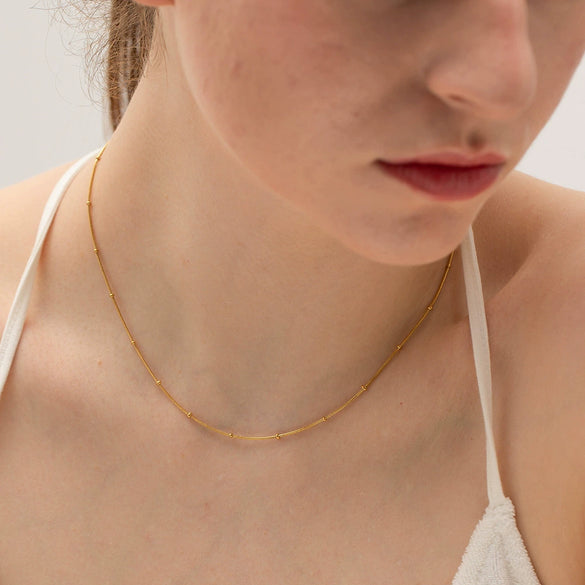 Wholesale Titanium Steel Small Fresh Necklace With Round Bead Snake Chain Geometric Pattern Electroplating Treatment