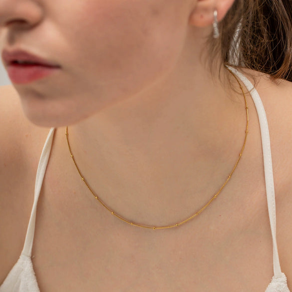Wholesale Titanium Steel Small Fresh Necklace With Round Bead Snake Chain Geometric Pattern Electroplating Treatment
