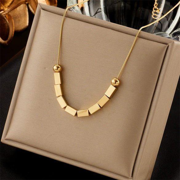 Wholesale Titanium Steel Small Square Lucky Ball Necklace With Electroplating Retro Ins Cold Style For Women