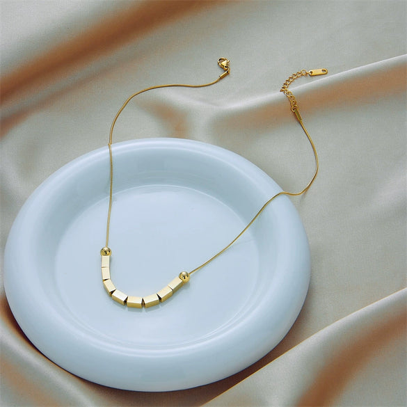 Wholesale Titanium Steel Small Square Lucky Ball Necklace With Electroplating Retro Ins Cold Style For Women