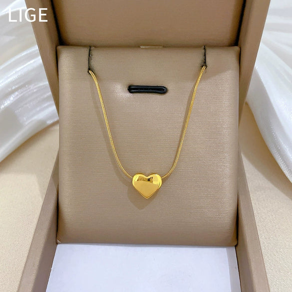 Wholesale Titanium Steel Snake Bone Chain Heart Furnace Real Gold Plated Necklace With Geometric Pattern For Women And Men