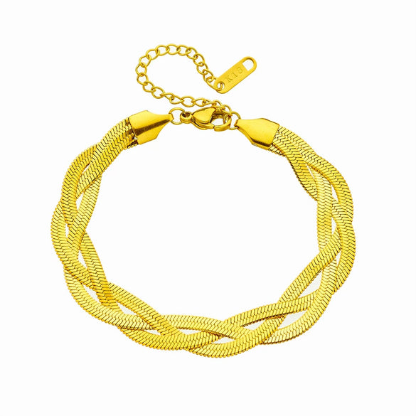 Wholesale Titanium Steel Snake Bone Chain Necklace And Threestrand Braided Bracelet With Geometric Design And Electroplating Treatment For Unisex