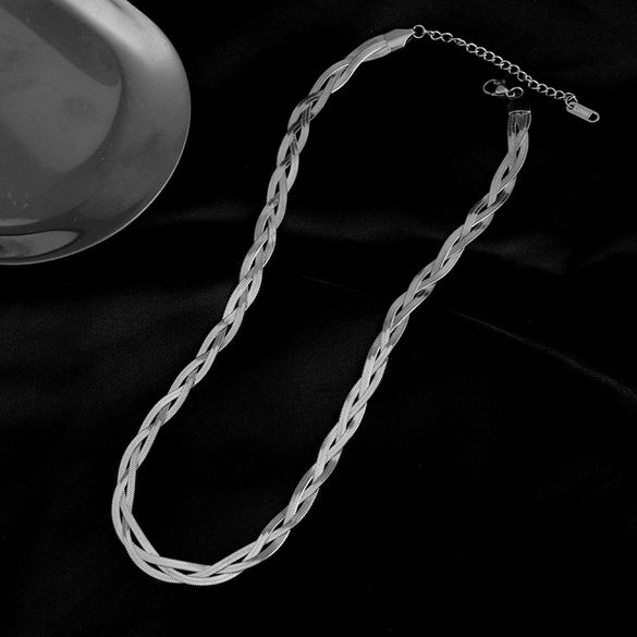 Wholesale Titanium Steel Snake Bone Chain Necklace And Threestrand Braided Bracelet With Geometric Design And Electroplating Treatment For Unisex