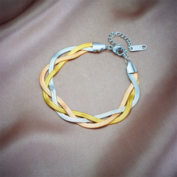 Wholesale Titanium Steel Snake Bone Chain Necklace And Threestrand Braided Bracelet With Geometric Design And Electroplating Treatment For Unisex