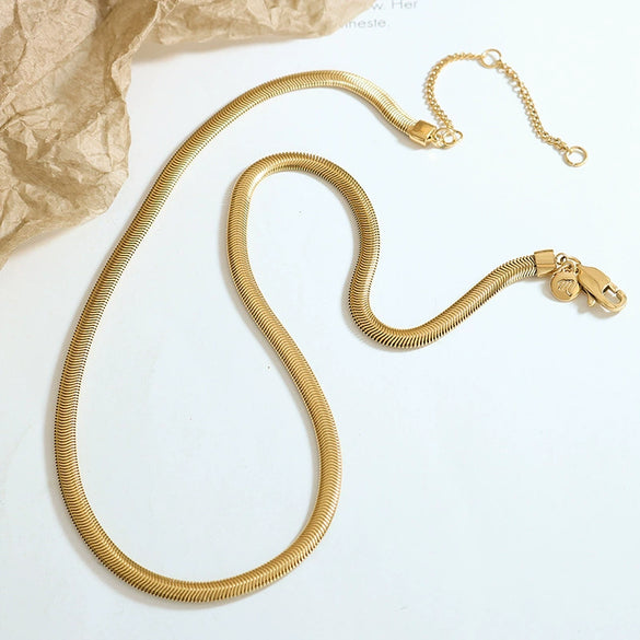Wholesale 316L Stainless Steel Snake Bone Chain Necklace With Geometric Pattern And Gold Plated Electroplating For Women