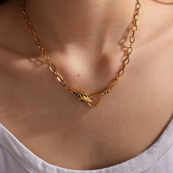 Wholesale 316L Stainless Steel Snake Head Necklace Fashion Hiphop Style Electroplated For Women