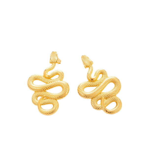 Wholesale Titanium Steel Snake Shaped Exaggerated Retro Earrings With Animal Pattern And Electroplating