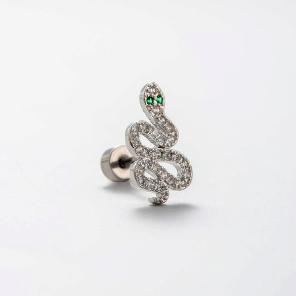 Wholesale Titanium Steel Snake Zodiac Ear Nail With Green Zircon For Women
