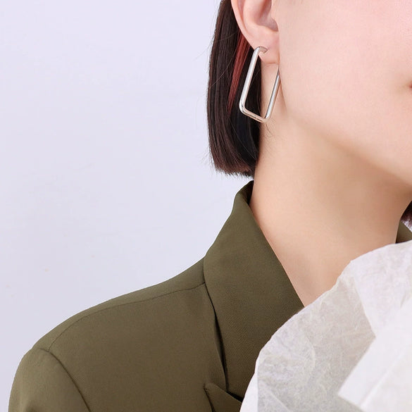 Wholesale Titanium Steel Square Earrings For Women Fashion Minimalist Exaggerated Electroplated Jewelry