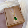 Wholesale Titanium Steel Square Emerald Necklace With Diamond Microinlaid And Copper Plated Gold Pendant Geometric Style For Women