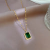 Wholesale Titanium Steel Square Emerald Necklace With Diamond Microinlaid And Copper Plated Gold Pendant Geometric Style For Women