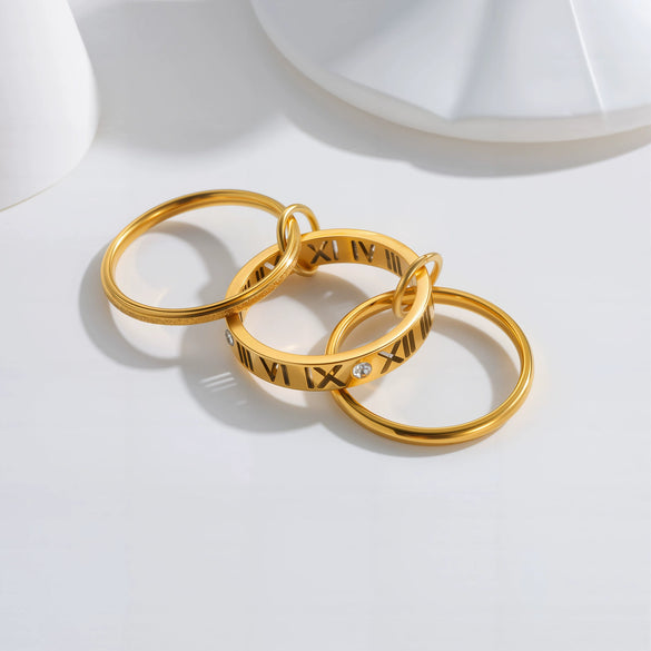 Wholesale Titanium Steel Stacking Rings Geometric Style Electroplated Hand Jewelry