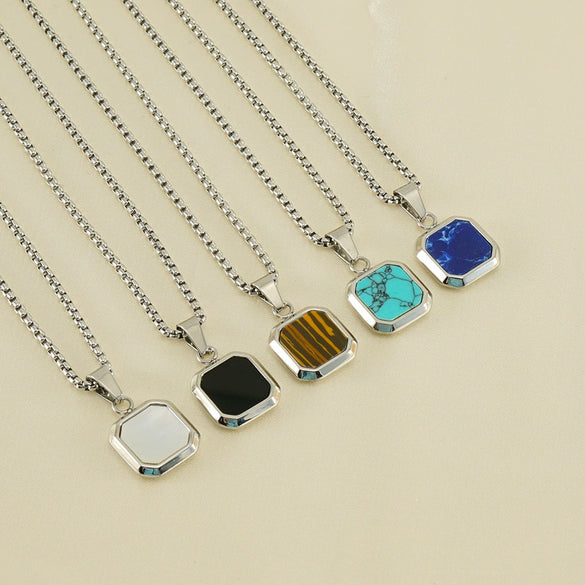 Wholesale Titanium Steel 316L Stainless Steel Geometric Pendant Necklace For Women Light Luxury With Natural Gold Sand