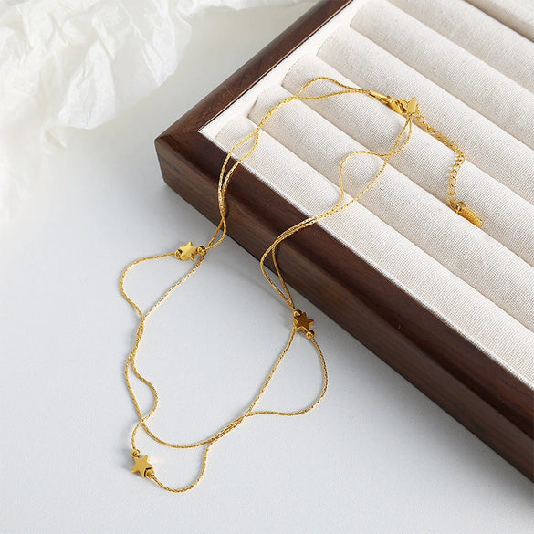 Wholesale 316L Stainless Steel Star Necklace For Women Electroplated Retro Simple Design