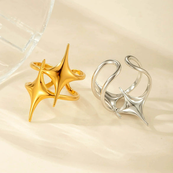 Wholesale Titanium Steel Star Shaped Open Adjustable Ring With Electroplating Design In Cold Style