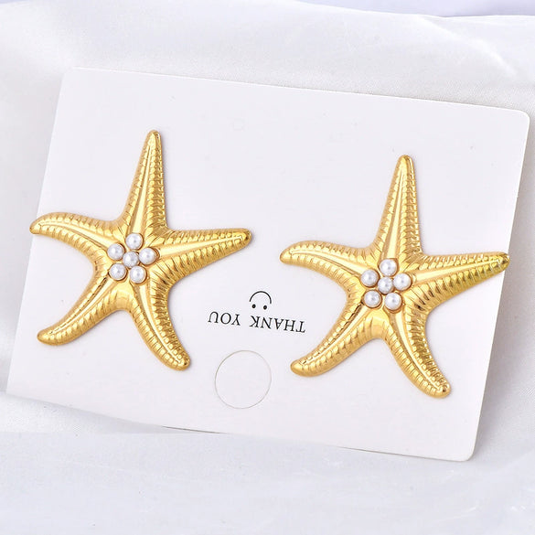 Wholesale Titanium Steel Starfish Earrings For Female With Animal Pattern And Electroplating Design Exaggerated Retro Style