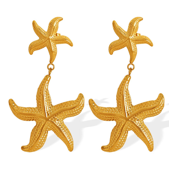 Wholesale 316L Stainless Steel Starfish Pendant Earrings Animal Style Electroplated Jewelry For Women