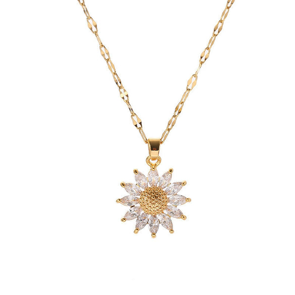Wholesale Titanium Steel Sunflower Necklace Electroplated O Chain For Women Light Luxury Versatile Style
