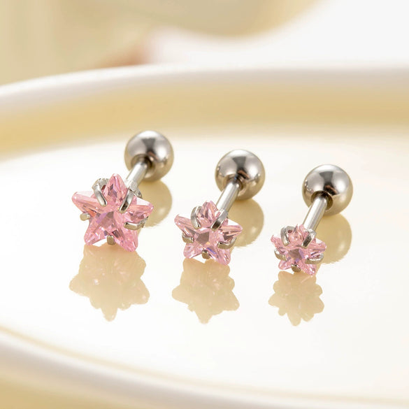 Wholesale Titanium Steel Sweet Star Shaped Zircon Inlaid Earring