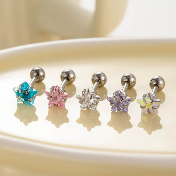Wholesale Titanium Steel Sweet Star Shaped Zircon Inlaid Earring
