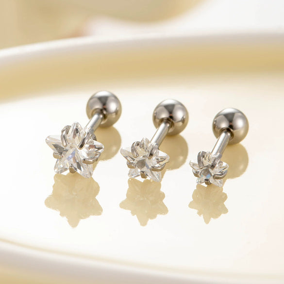 Wholesale Titanium Steel Sweet Star Shaped Zircon Inlaid Earring