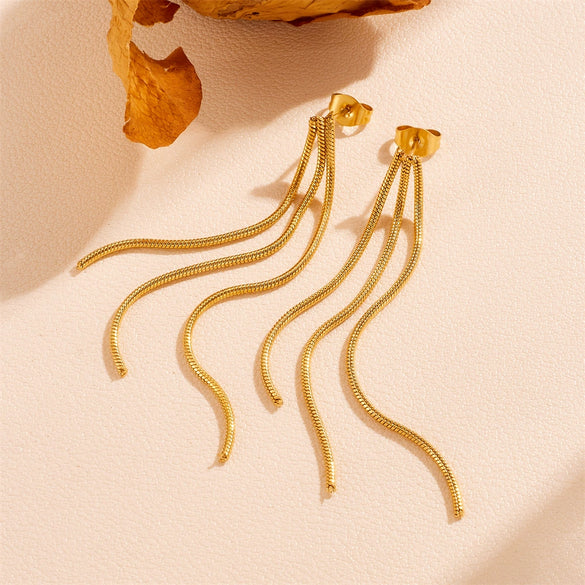 Wholesale Titanium Steel Tassel Earrings Geometric Style Vacuum Electroplated
