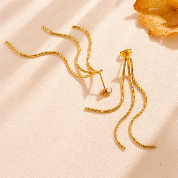 Wholesale Titanium Steel Tassel Earrings Geometric Style Vacuum Electroplated